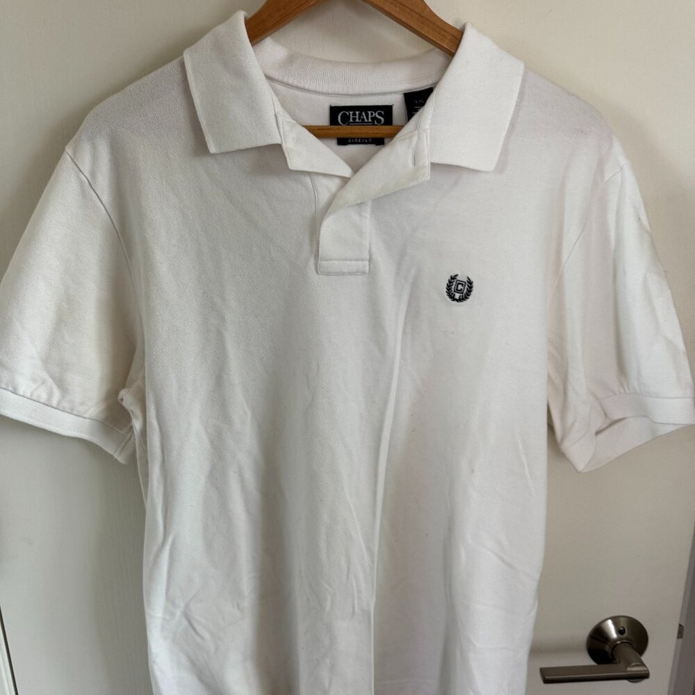 CHAPS STRETCH WHITE MEN’S CLASSIC POLO LOGO GOLF GREAT CONDITION